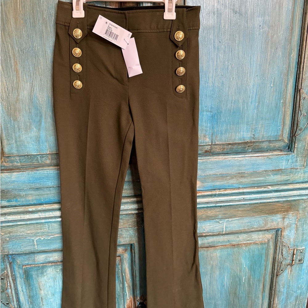 Army green/olive pants. Gold buttons